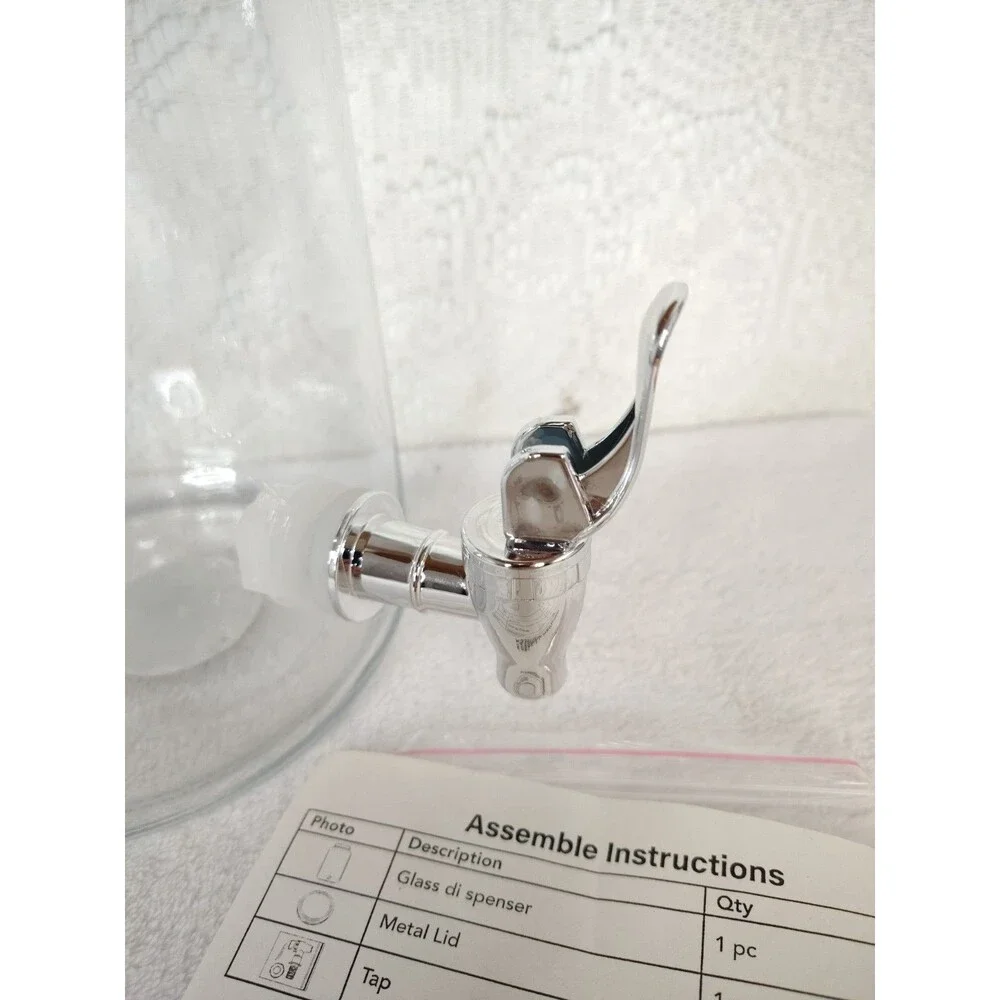 Glass Beverage Dispenser Jar Clear Round  Metal Lid Spigot 1 Gallon